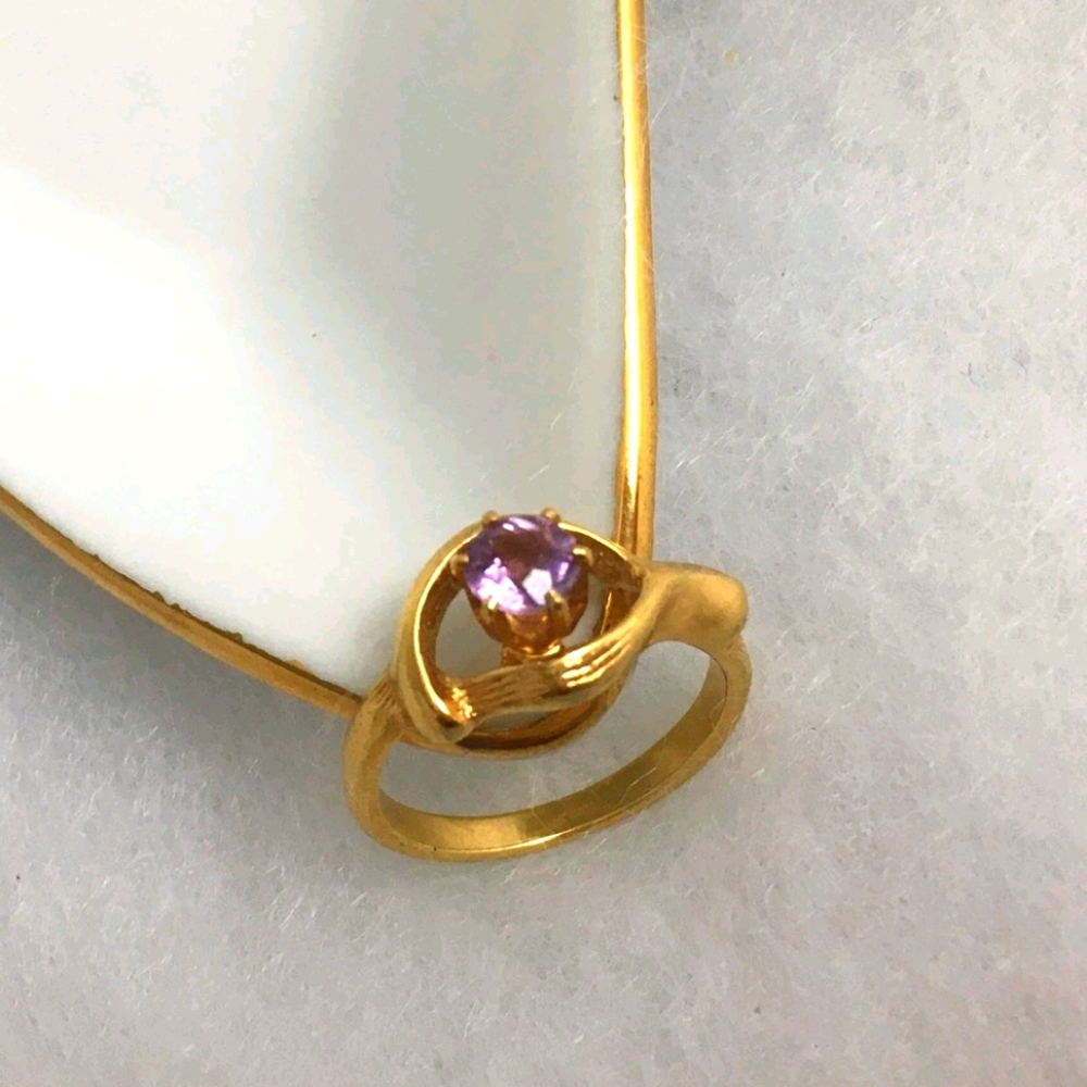 Pink Sapphire Vintage Cocktail Ring Gold Ornate Band Art Deco MCM Minimal Modern